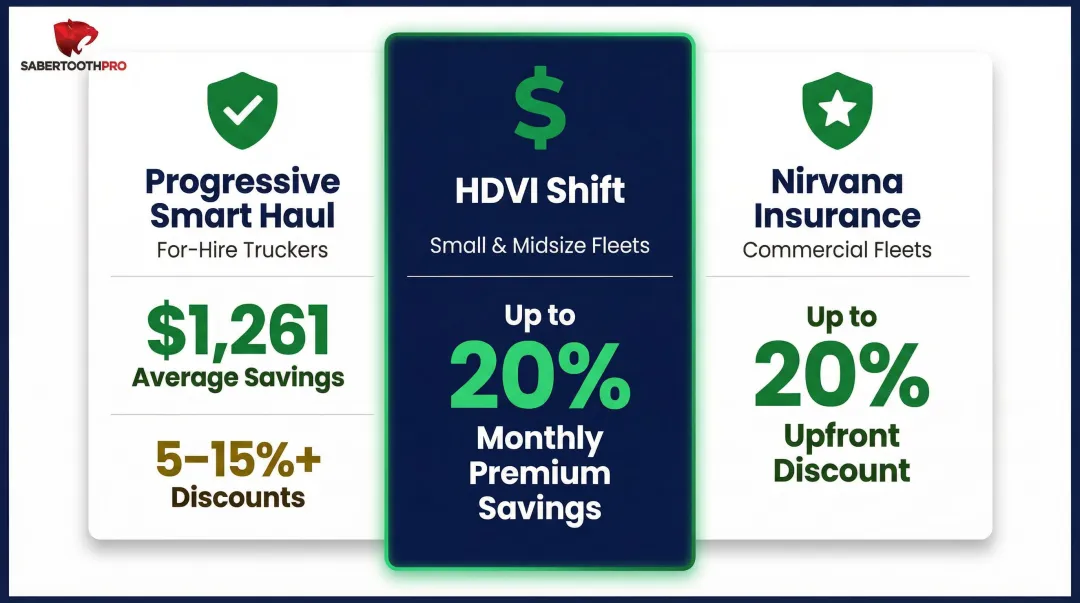 Commercial fleet telematics insurance discount comparison across three major insurers