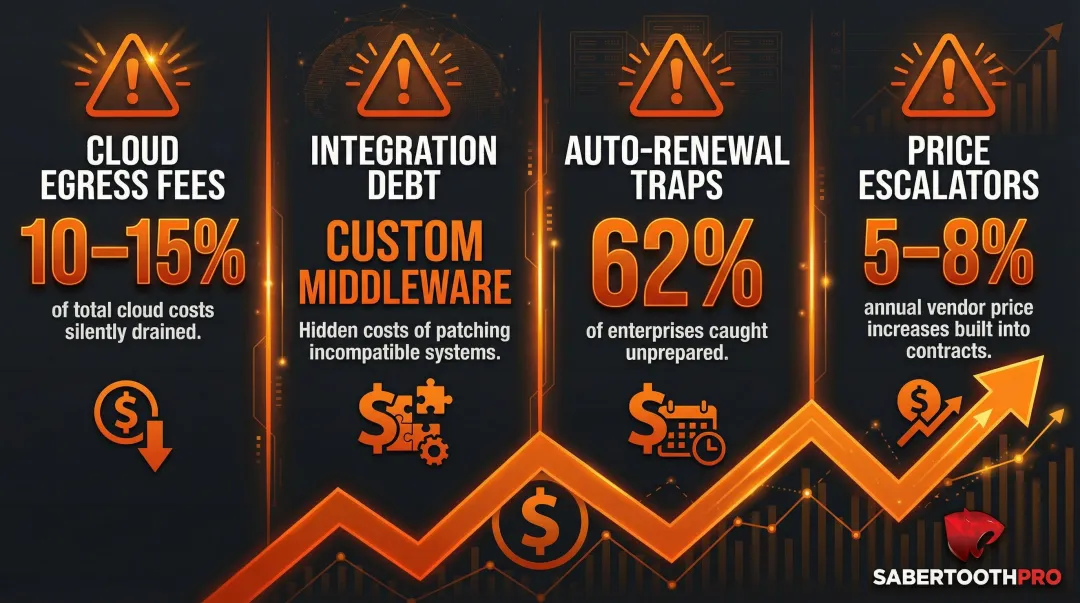 Four hidden IT contract cost drivers with percentage statistics breakdown