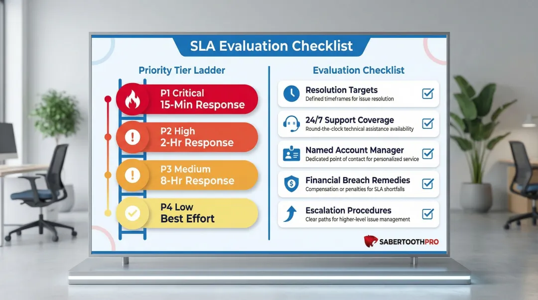IT vendor SLA evaluation checklist with priority incident response tiers