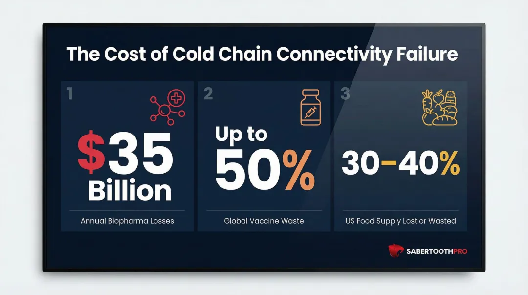 Cold chain logistics financial losses infographic biopharma vaccines and food waste statistics