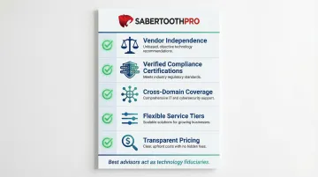 Five core IT advisory selection criteria checklist with vendor neutrality and compliance factors