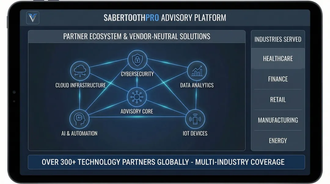 SabertoothPro vendor-agnostic IT advisory dashboard showing technology partner ecosystem