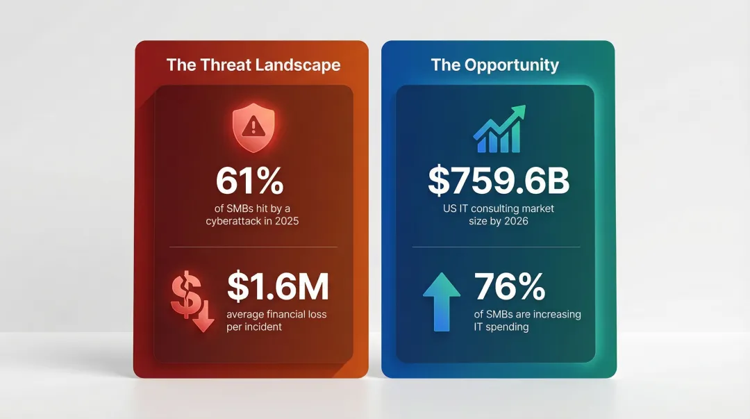 SMB technology challenges and IT advisory market growth statistics infographic 2026