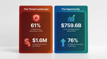 SMB technology challenges and IT advisory market growth statistics infographic 2026
