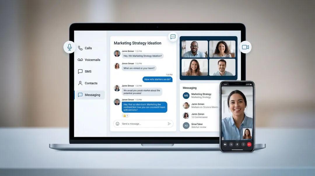 UCaaS platform dashboard showing VoIP calling video and team chat unified interface