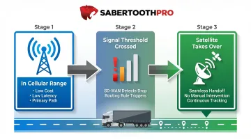 Cellular to satellite automatic failover process flow for mobile fleet operations