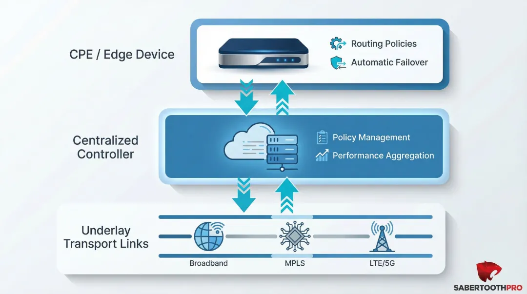 Three core SD-WAN components CPE controller and underlay transport explained