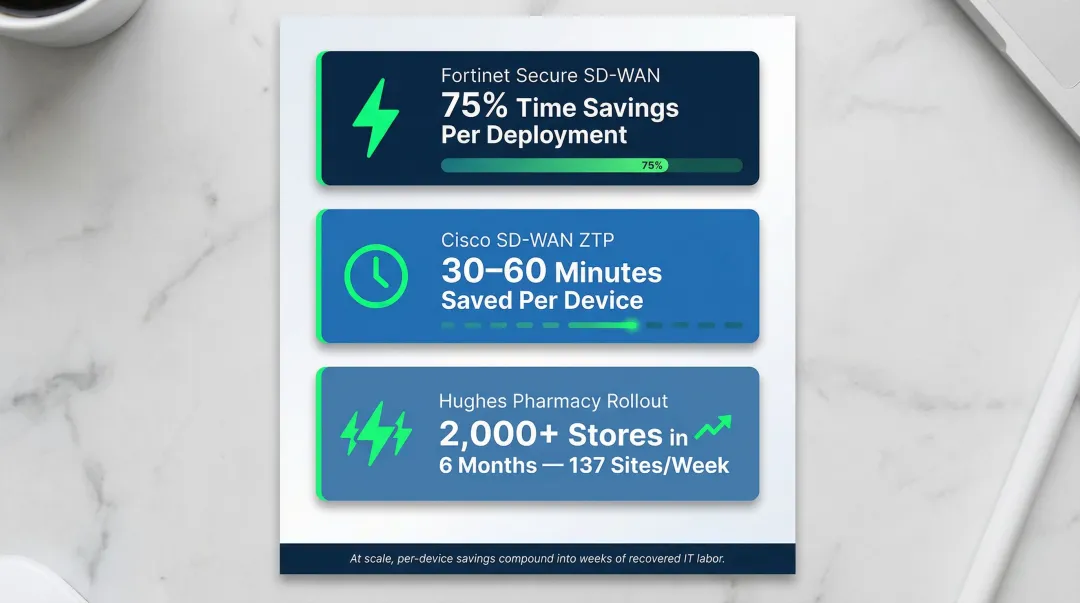 Zero-touch provisioning deployment efficiency gains comparison across three SD-WAN vendors