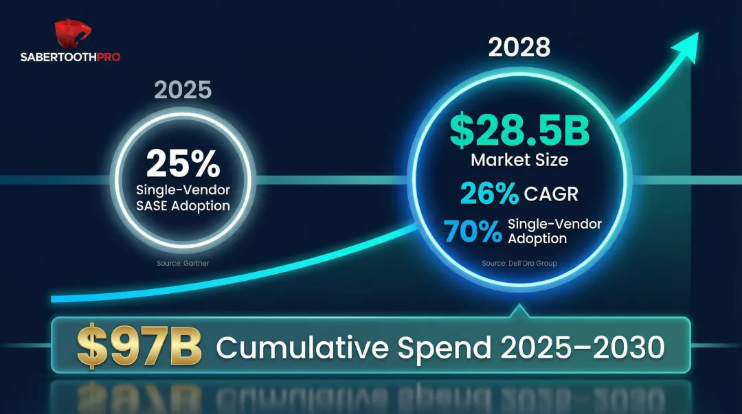 SASE market growth forecast from 2025 to 2030 reaching 97 billion dollars