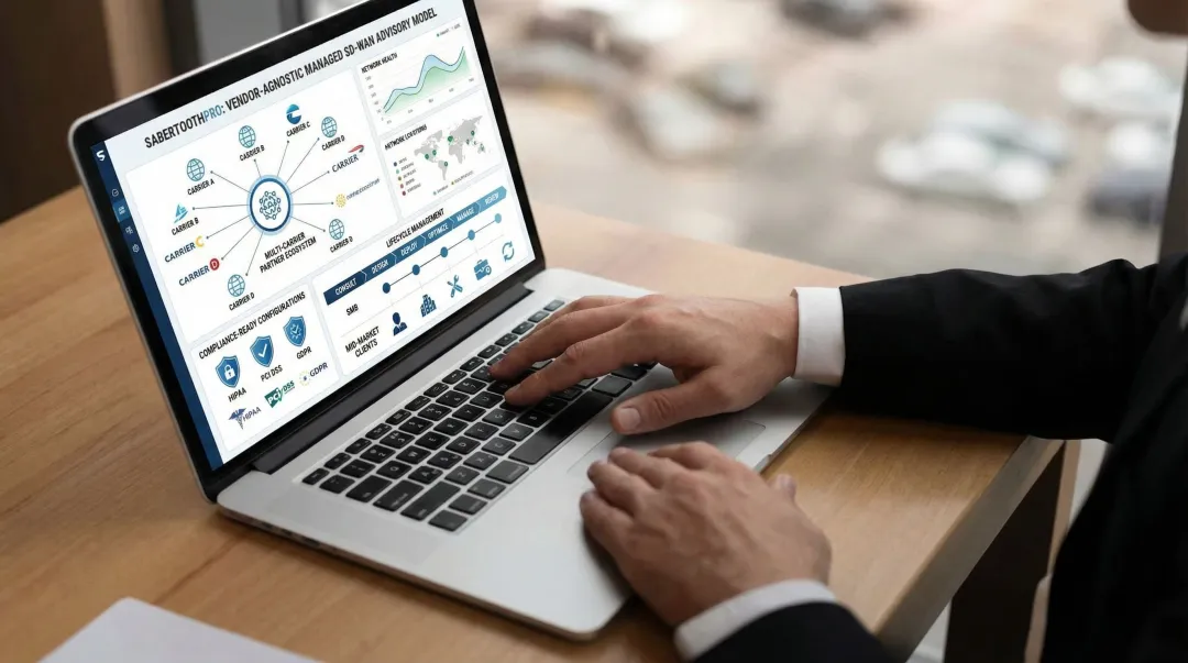 SabertoothPro vendor-agnostic SD-WAN partner ecosystem dashboard showing multi-carrier options