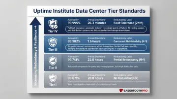 Uptime Institute data center tier classification availability and downtime comparison infographic