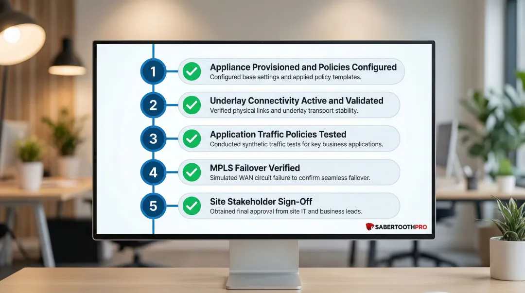 Five-step SD-WAN per-site cutover checklist for phased MPLS migration rollout