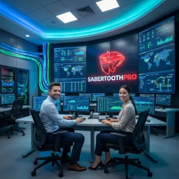 Enterprise network infrastructure with fiber optic cables and network switches in modern data center