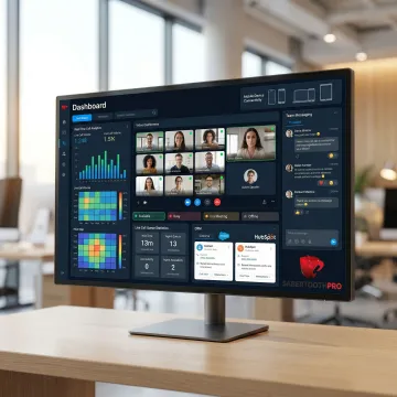 Unified communications dashboard showing VoIP call analytics and team collaboration metrics