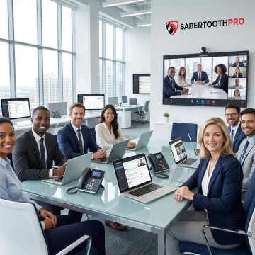 Modern UCaaS platform dashboard showing unified communications interface with video conferencing and team messaging