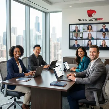 Professional Illinois business team collaborating using unified communications technology