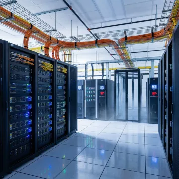 Modern data center colocation facility with rows of secure server racks in Pennsylvania