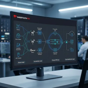 Industrial IoT network diagram showing connected devices across multiple sites