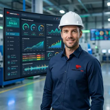 Engineer monitoring IoT dashboard with real-time manufacturing data