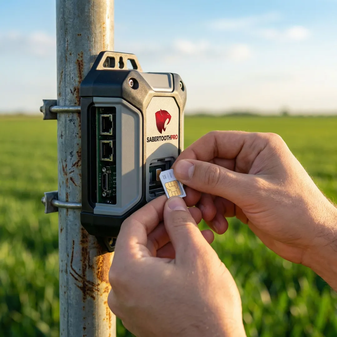 Agricultural IoT devices and SIM cards deployed across smart farm infrastructure