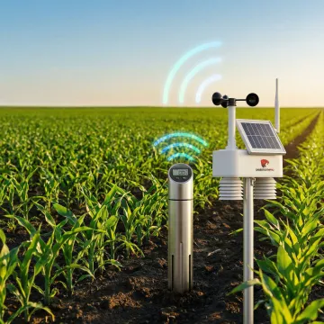 IoT sensors monitoring crop fields with wireless connectivity in smart agriculture operation