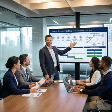 IT consultant reviewing disaster recovery architecture with client
