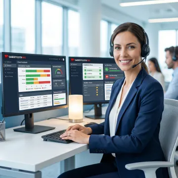 Insurance agent using AI-powered contact center dashboard with compliance monitoring and CRM integration