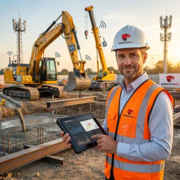 Construction site with connected IoT equipment and real-time monitoring systems
