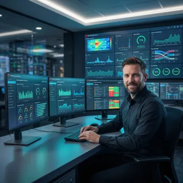 Real-time unified communications monitoring dashboard displaying call quality metrics and system performance analytics