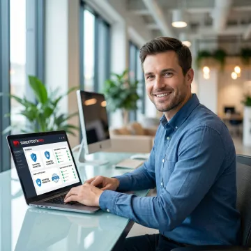 Business professional accessing secure cloud applications through SASE