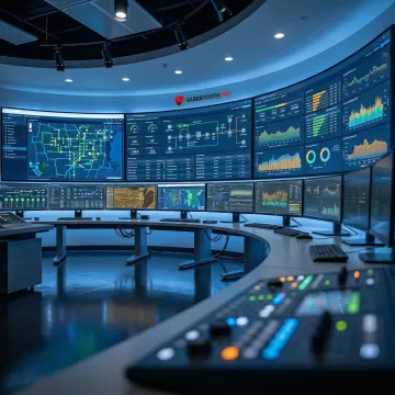 Utility operations center dashboard displaying real-time IoT sensor data from grid infrastructure