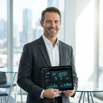 IT professional reviewing SD-WAN network performance metrics on tablet