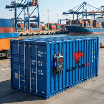 Global shipping container with IoT tracking device in international port