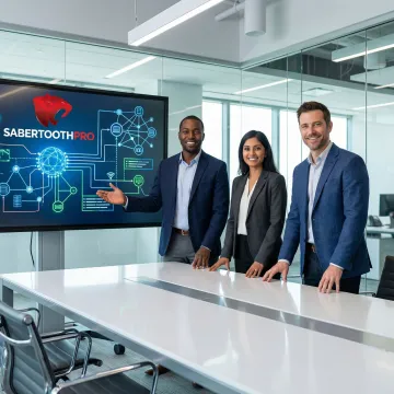 IT strategy consultant presenting technology roadmap to executive team in modern conference room