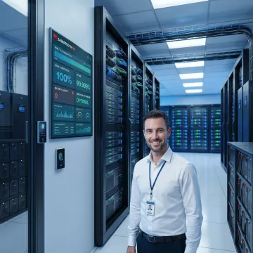 Healthcare IT infrastructure with secure servers and compliance monitoring