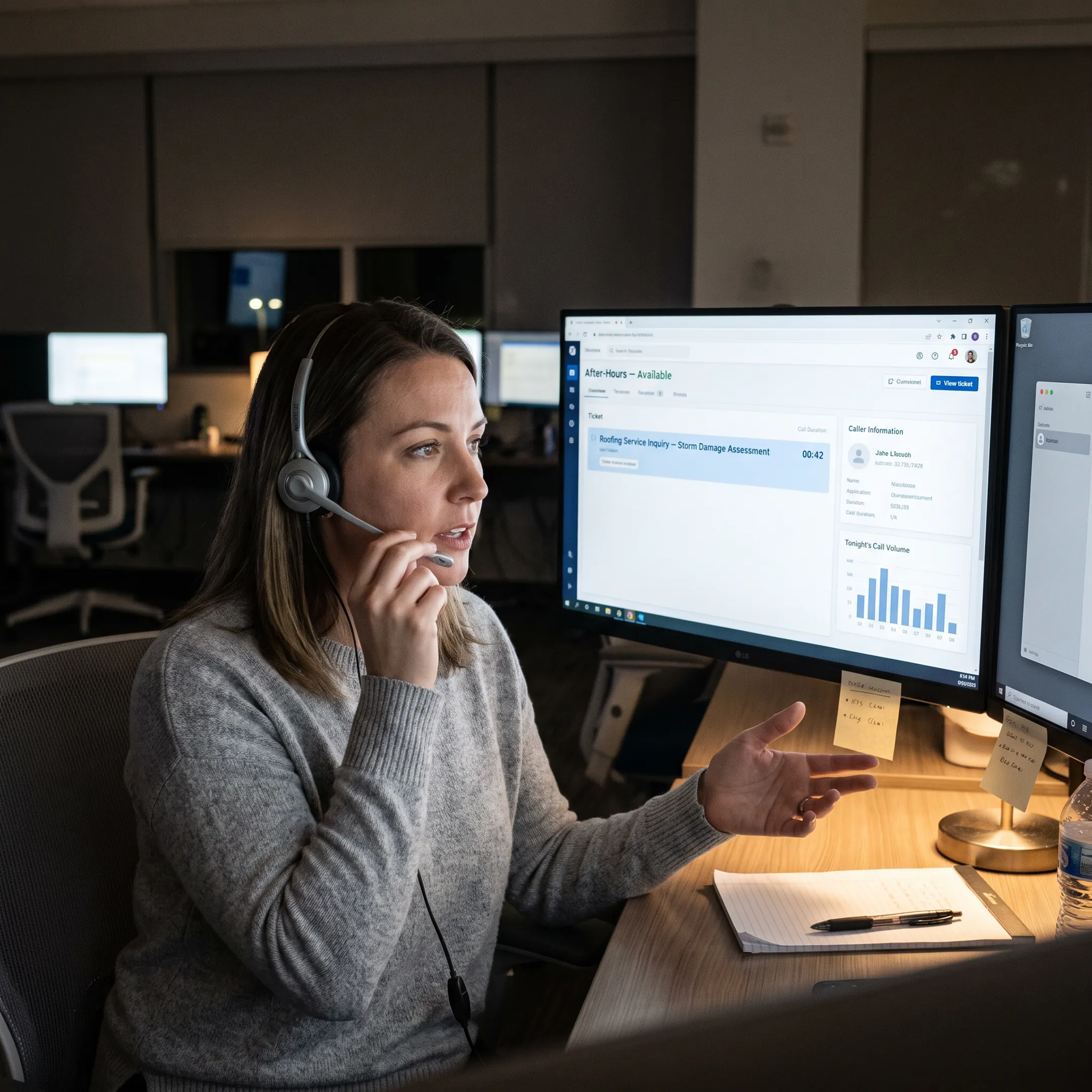 Contact center specialist handling roofing customer inquiries