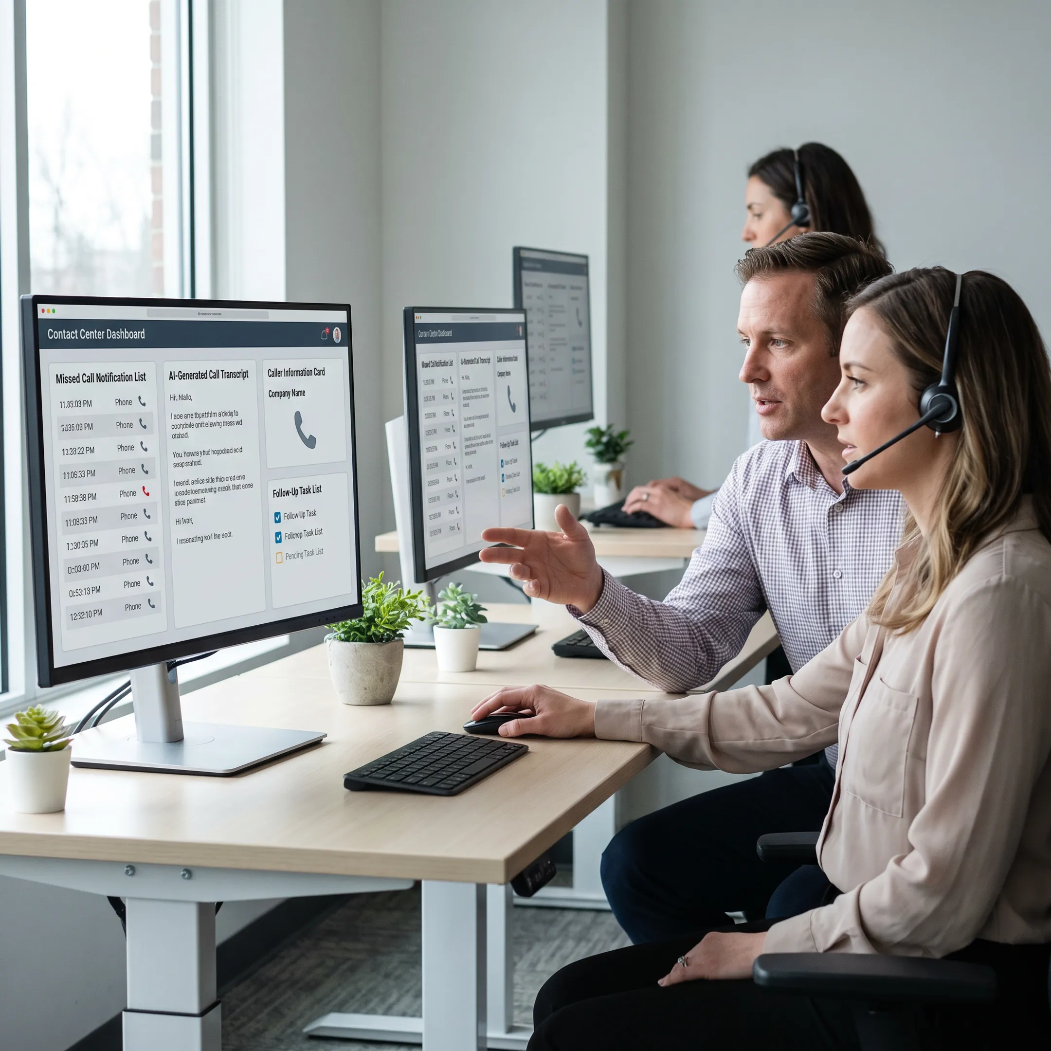 Business team using AI-assisted phone answering and missed call recovery software