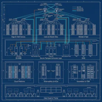 Data center design blueprint with network topology and infrastructure planning