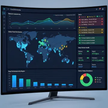 Enterprise IoT device monitoring dashboard displaying real-time device status and analytics