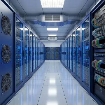 Modern Florida data center colocation facility with high-density server racks and redundant power systems