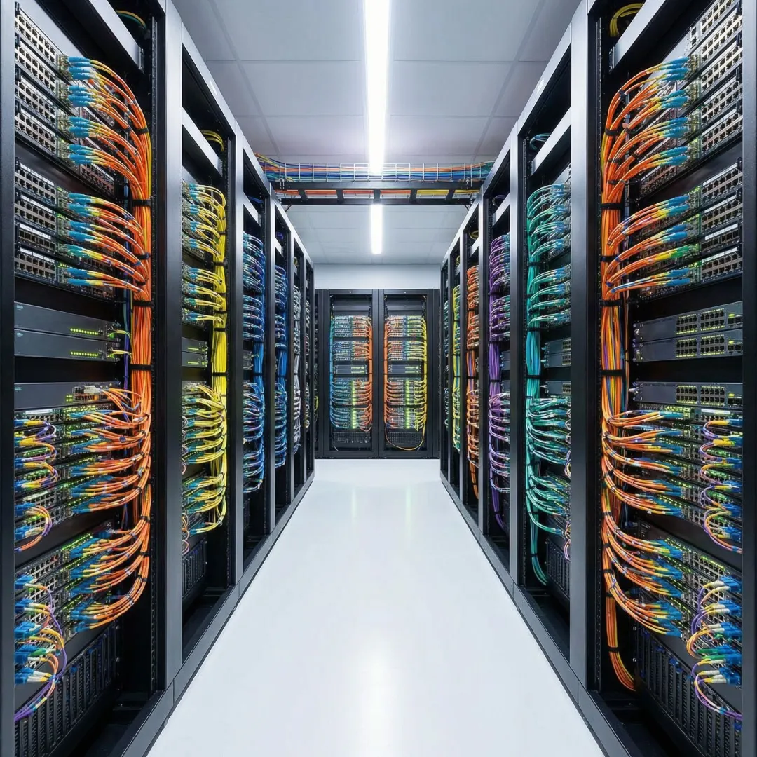 Las Vegas data center with fiber optic cables and network equipment