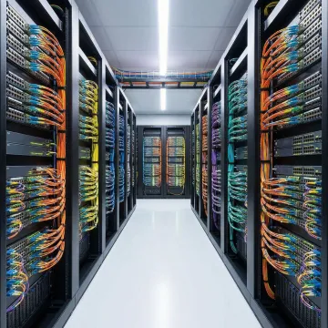 Las Vegas data center with fiber optic cables and network equipment