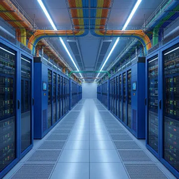 Modern carrier-neutral data center facility with server racks and fiber optic cabling in New Jersey