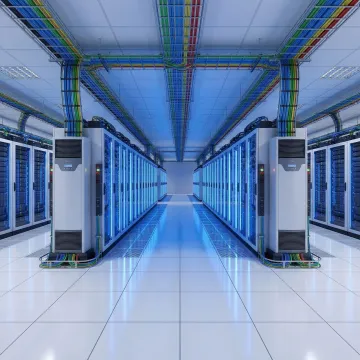 Modern data center facility with server racks and cooling systems in Massachusetts