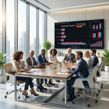 Business team reviewing IT procurement strategy and vendor comparison analysis