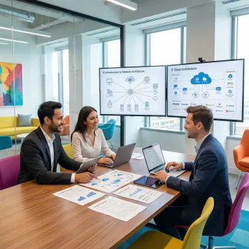 IT procurement team conducting vendor evaluation and technology roadmap planning session