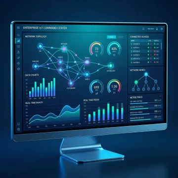 IoT data analytics dashboard displaying real-time sensor metrics and predictive insights