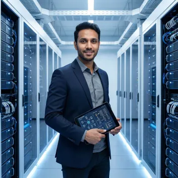 IT professional reviewing managed colocation infrastructure specifications on tablet