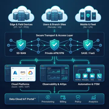 Small business IT infrastructure diagram with cloud, security, and network components