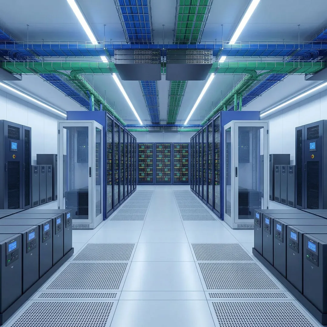 Enterprise data center with redundant servers and backup systems
